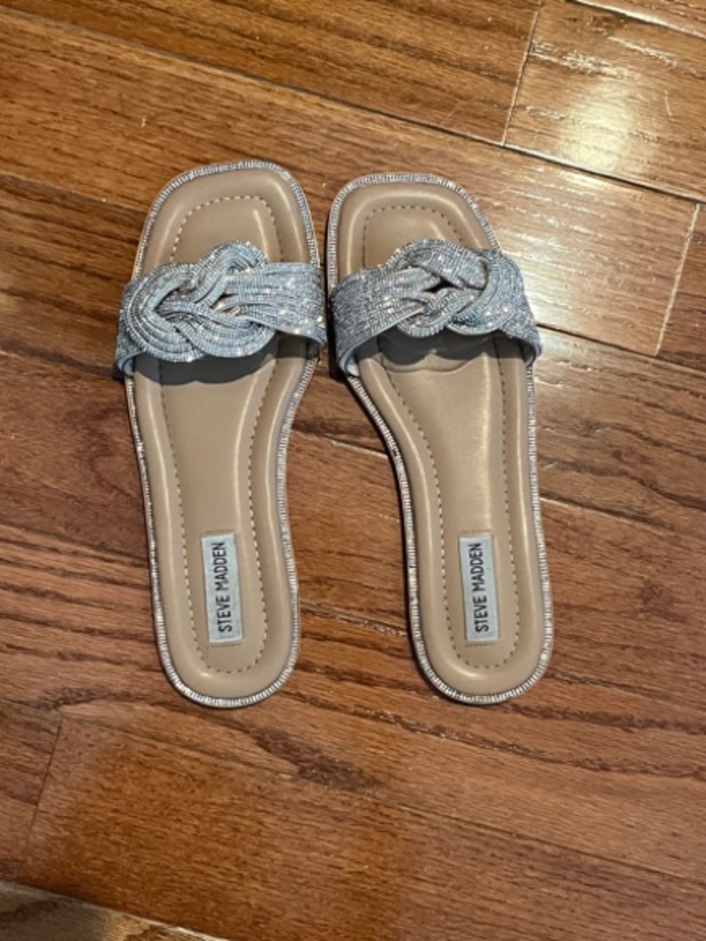 Steve Madden Metallic Silver Braided Slide Sandals